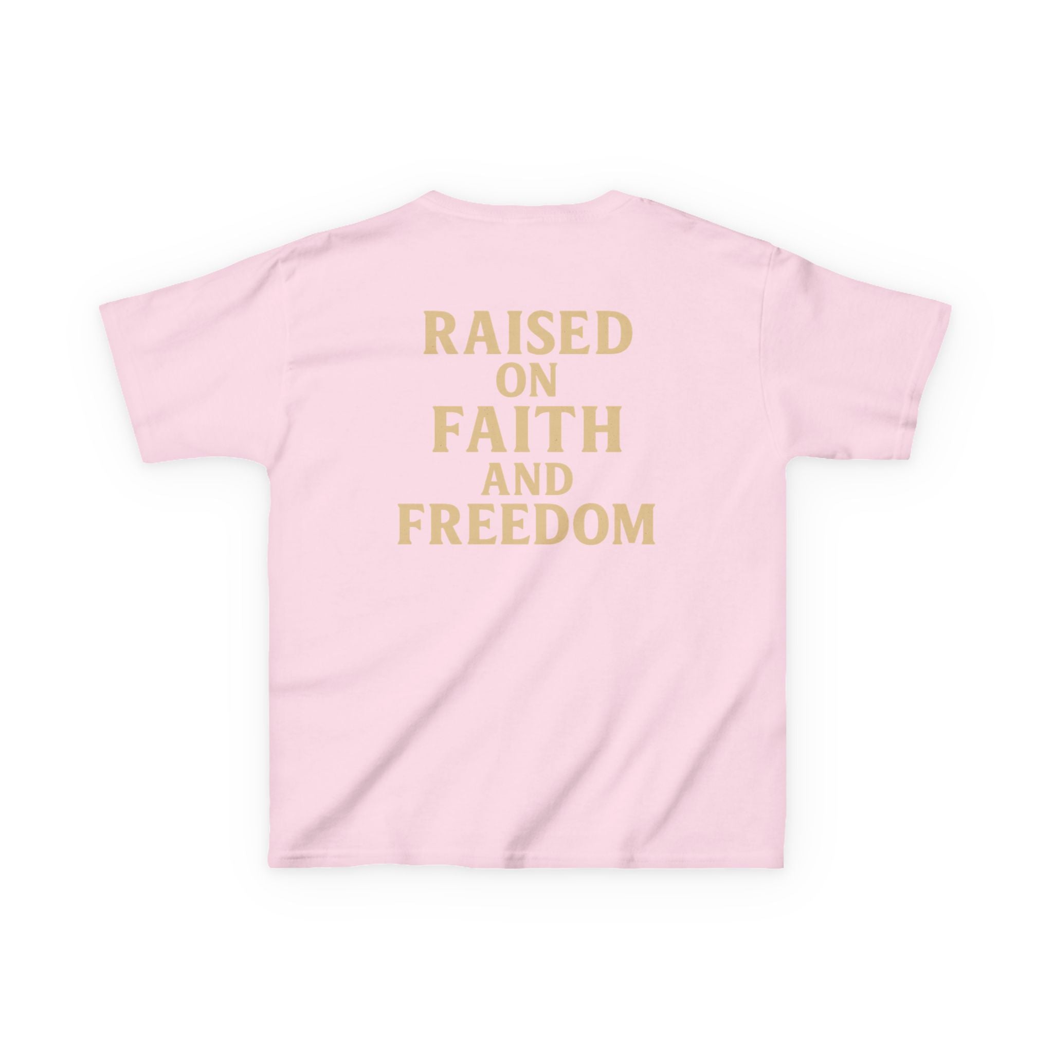 Kids T‑Shirt — 'Raised on Faith and Freedom' Patriotic Youth Tee