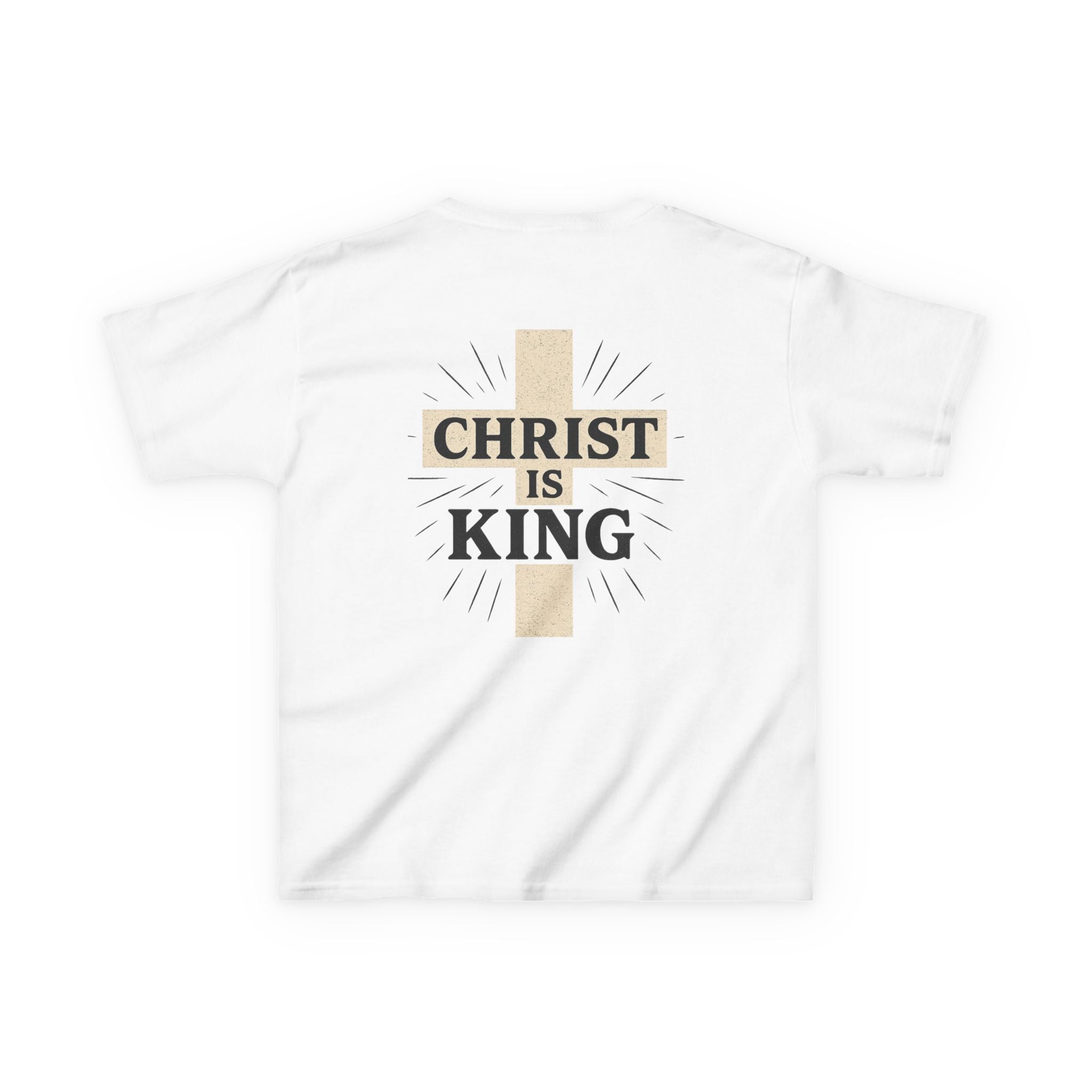 Kids Tee — "Christ Is King" Cross Back Christian Shirt