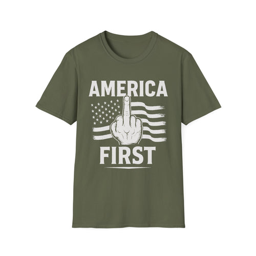 America First T-Shirt – Bold Patriotic Graphic Tee with Middle Finger Flag Design