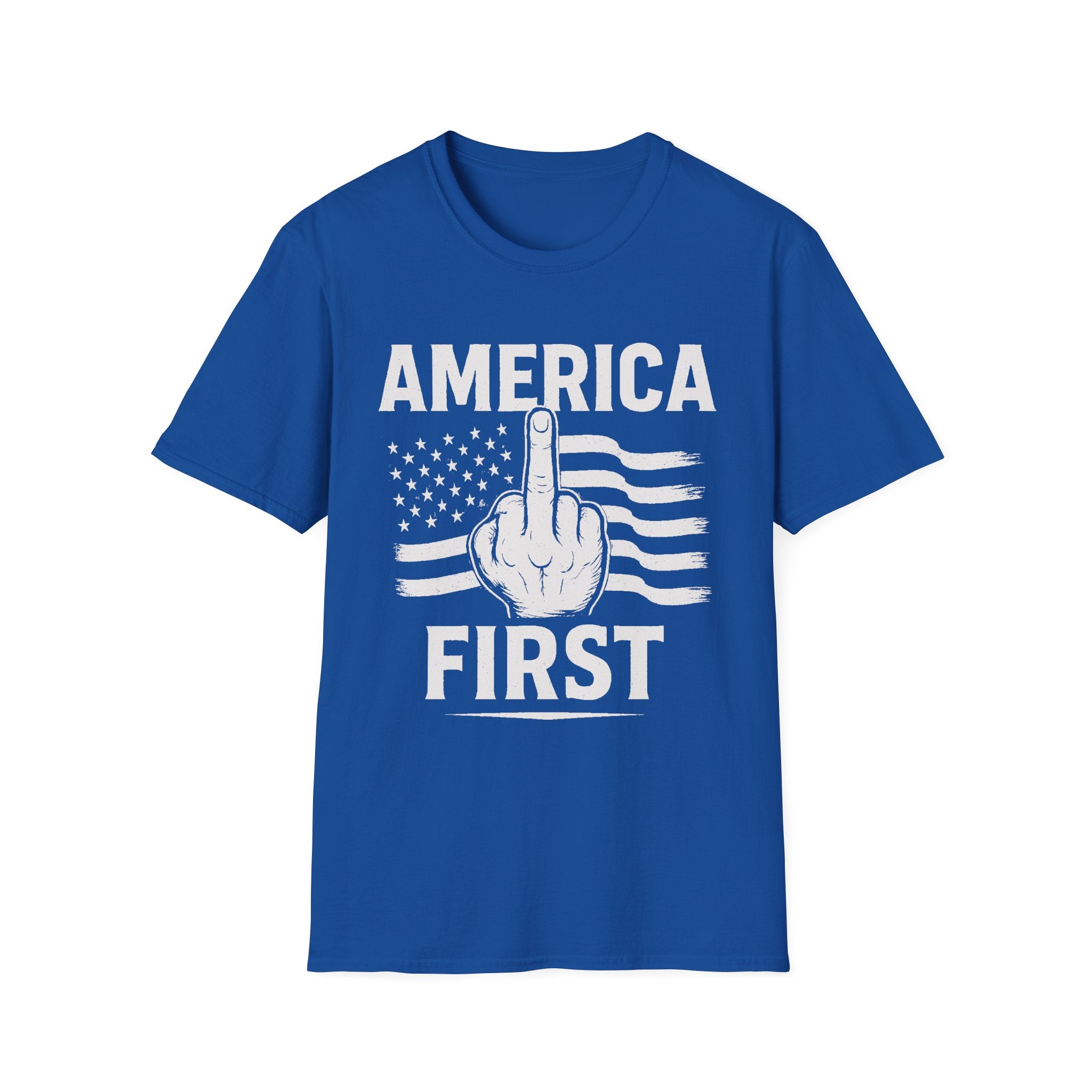 America First T-Shirt – Bold Patriotic Graphic Tee with Middle Finger Flag Design