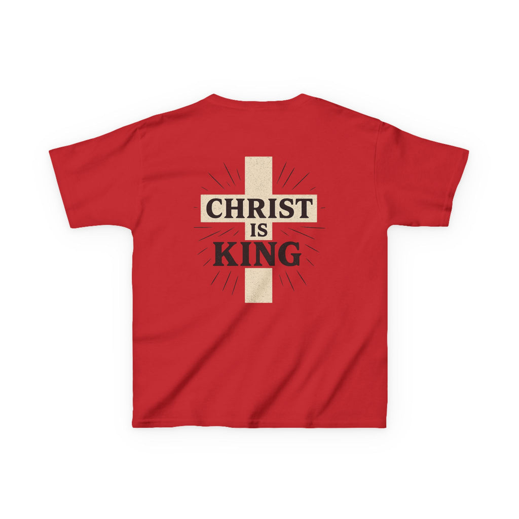 Kids Tee — "Christ Is King" Cross Back Christian Shirt