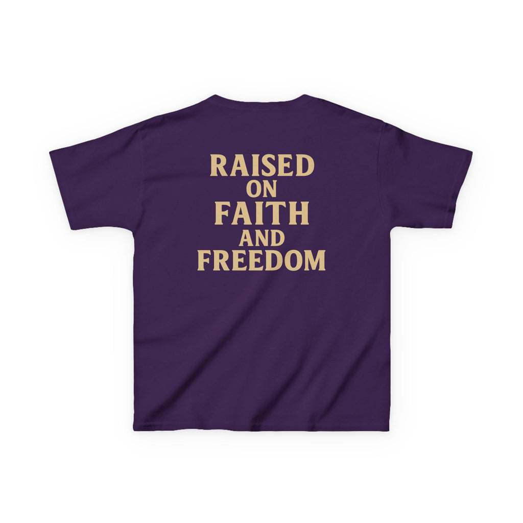 Kids T‑Shirt — 'Raised on Faith and Freedom' Patriotic Youth Tee