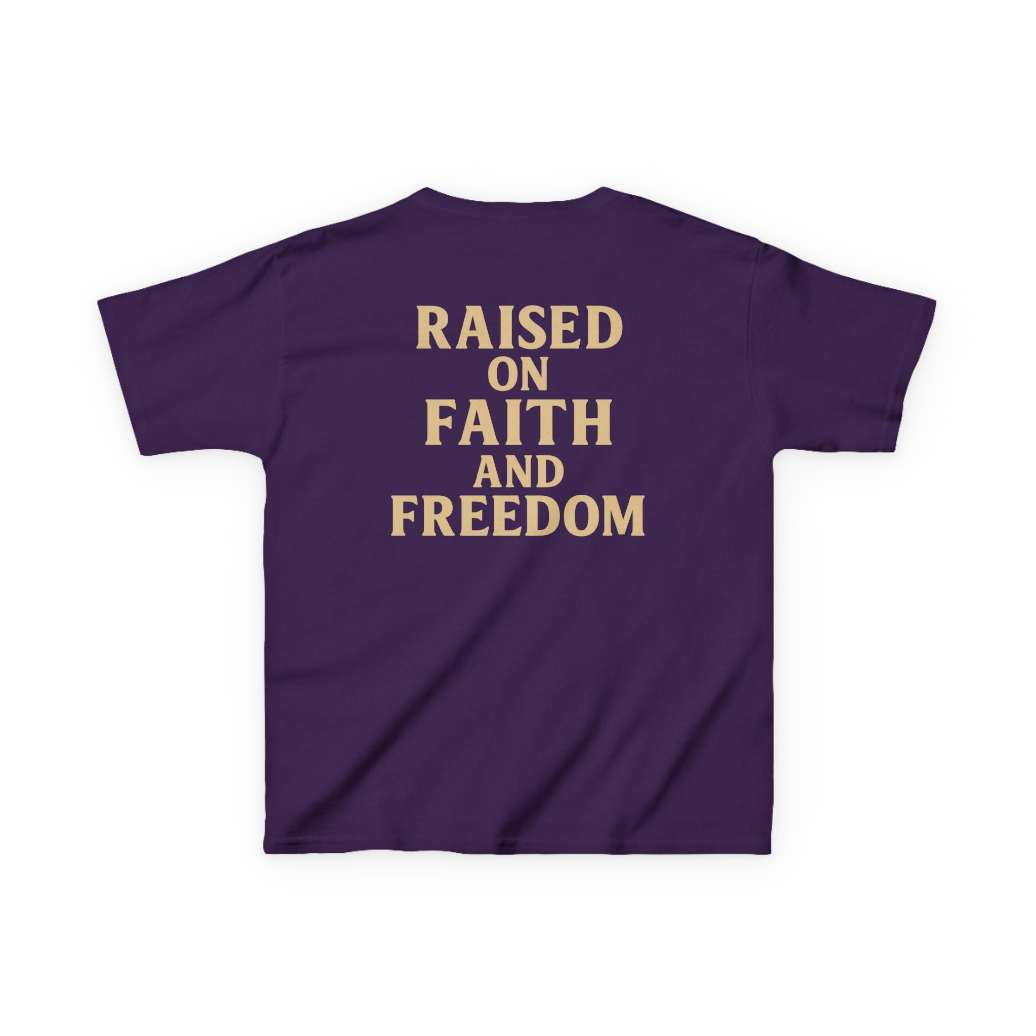 Kids T‑Shirt — 'Raised on Faith and Freedom' Patriotic Youth Tee