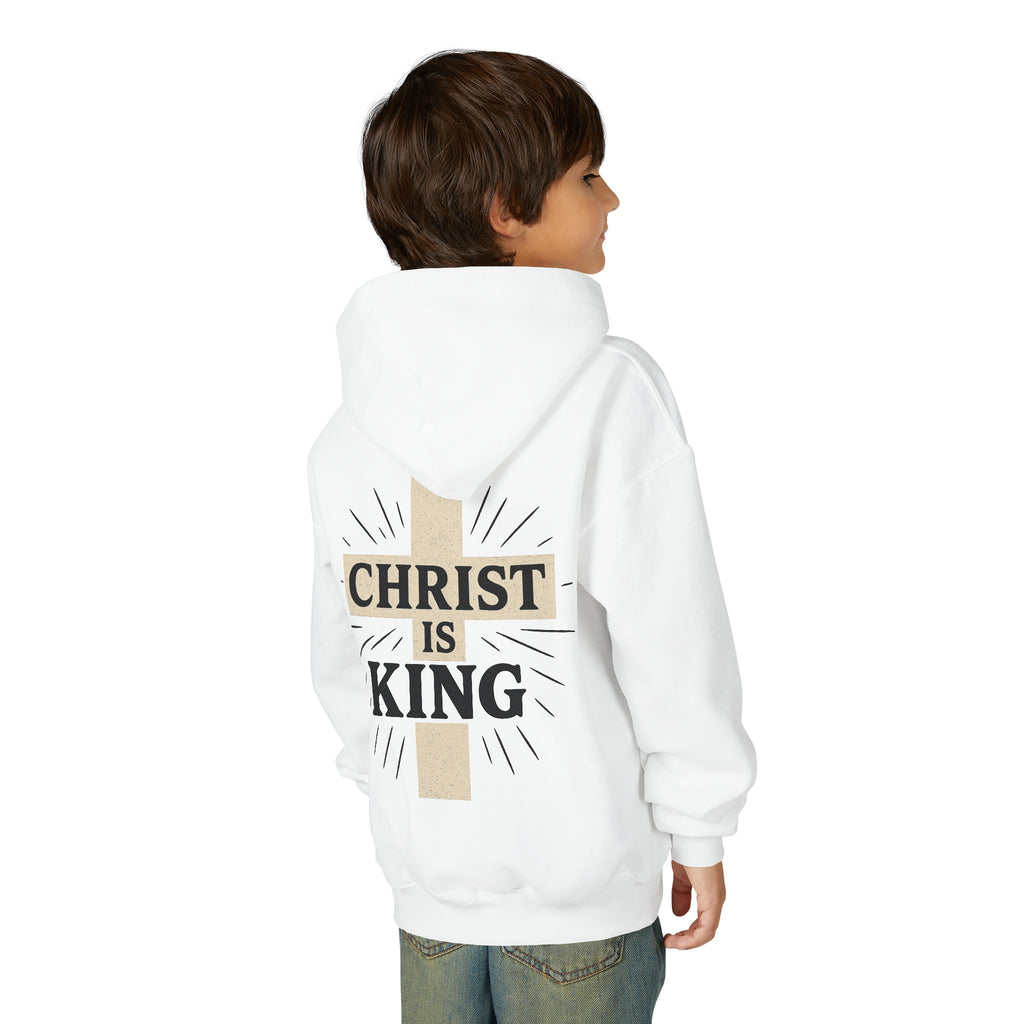 Youth Hoodie — "Christ Is King" Cross Faith Pullover