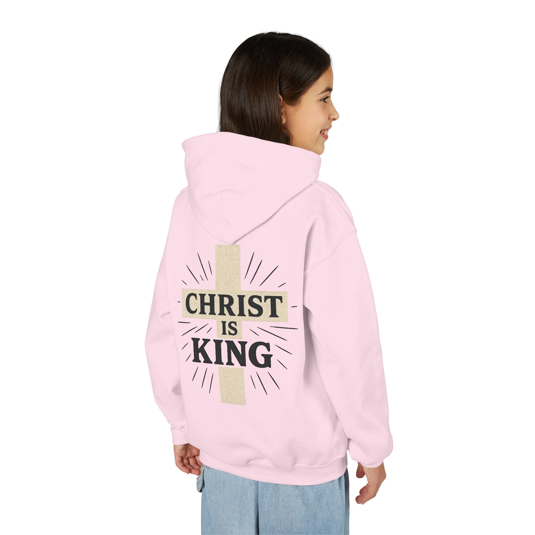 Youth Hoodie — "Christ Is King" Cross Faith Pullover