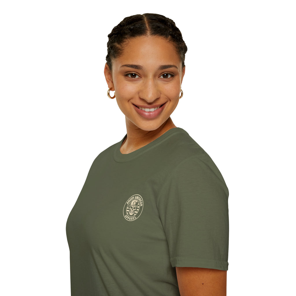 Tradwives Raise Warriors T-Shirt — Retro Shield Back Graphic & Small Chest Logo