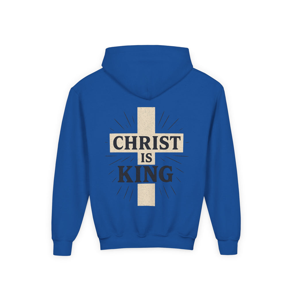 Youth Hoodie — "Christ Is King" Cross Faith Pullover