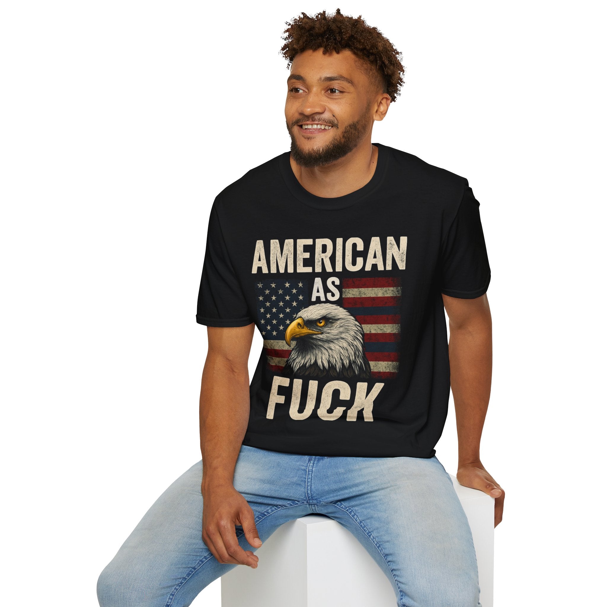 American As F*** Eagle T-Shirt – Patriotic Bald Eagle Flag Tee