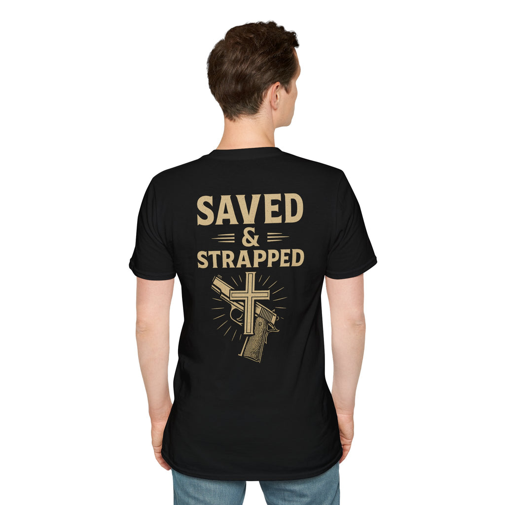 Saved & Strapped T-Shirt — Christian Faith & Firearm Graphic Tee