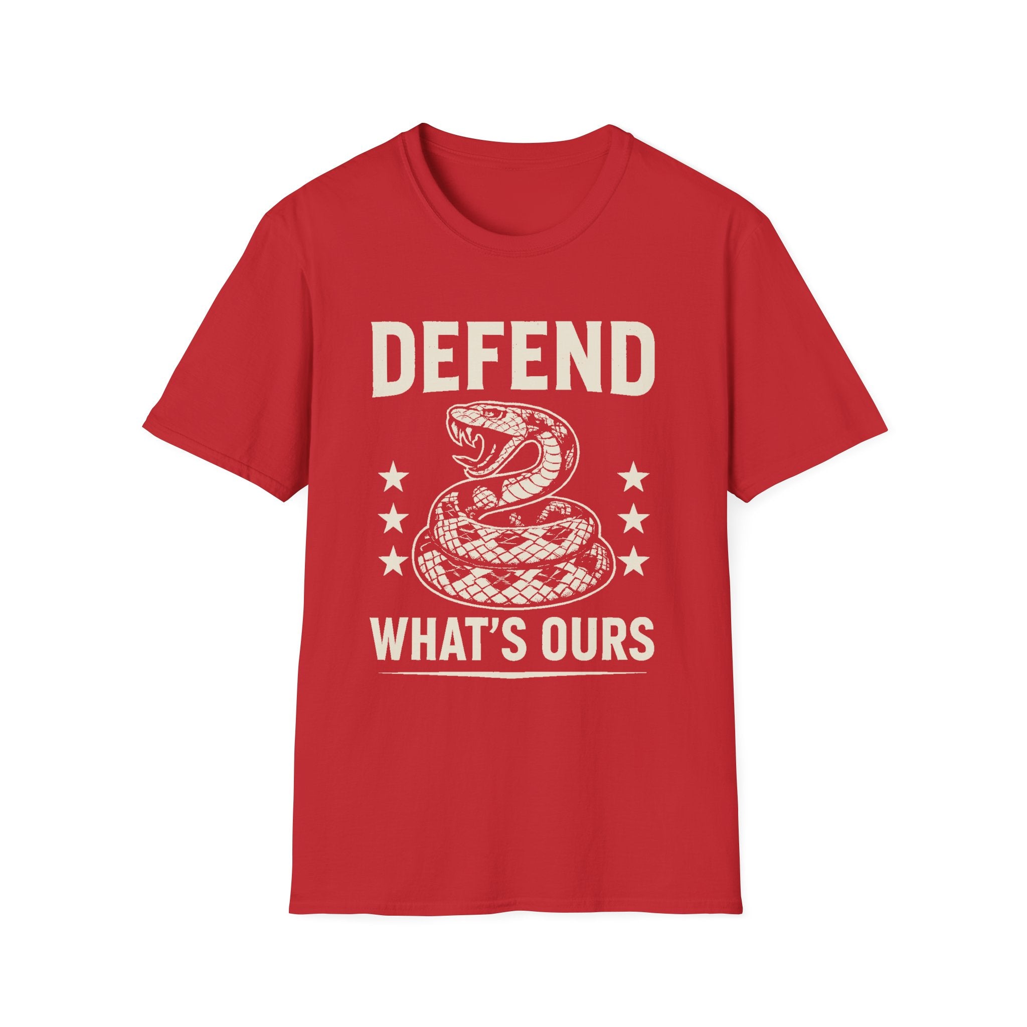 Defend What's Ours T-Shirt — Vintage Coiled Snake Patriotic Graphic Tee
