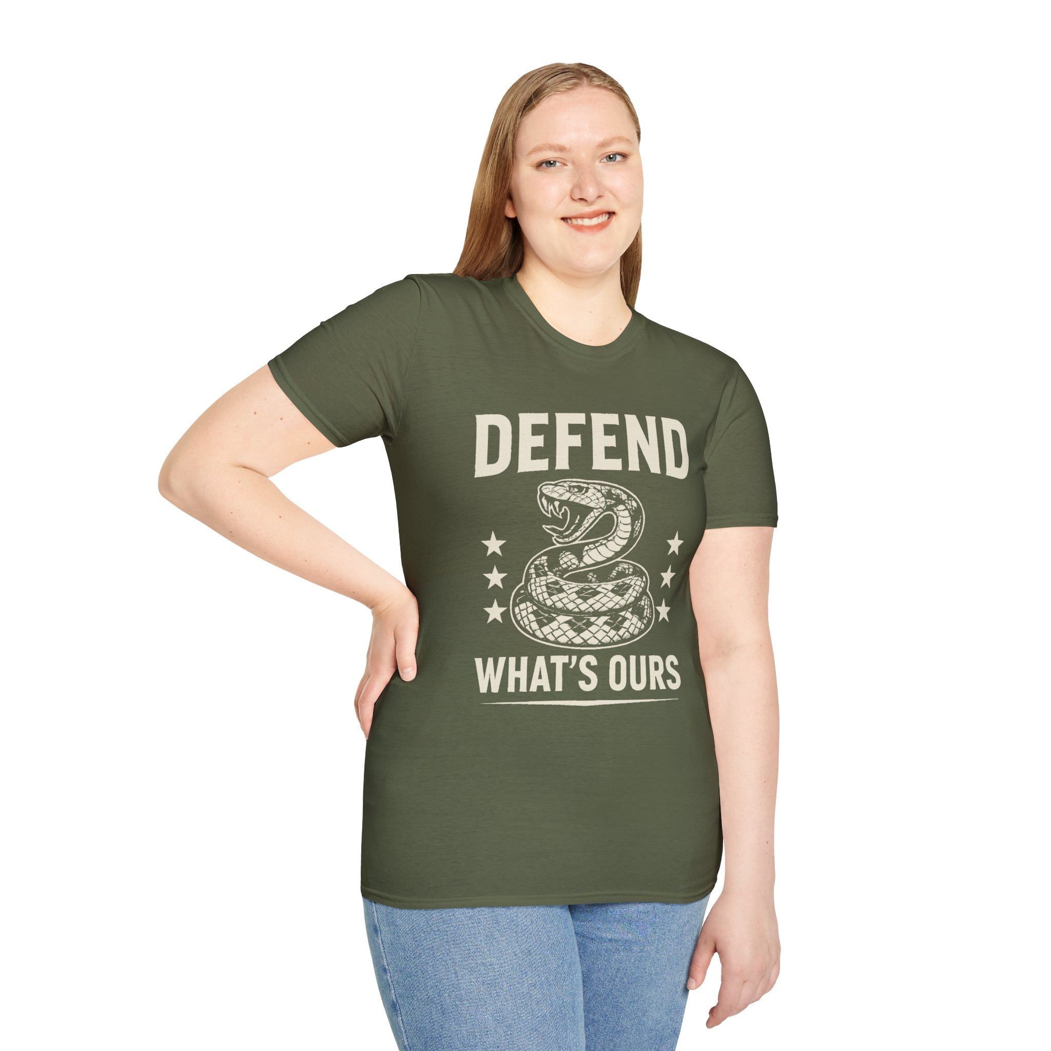 Defend What's Ours T-Shirt — Vintage Coiled Snake Patriotic Graphic Tee