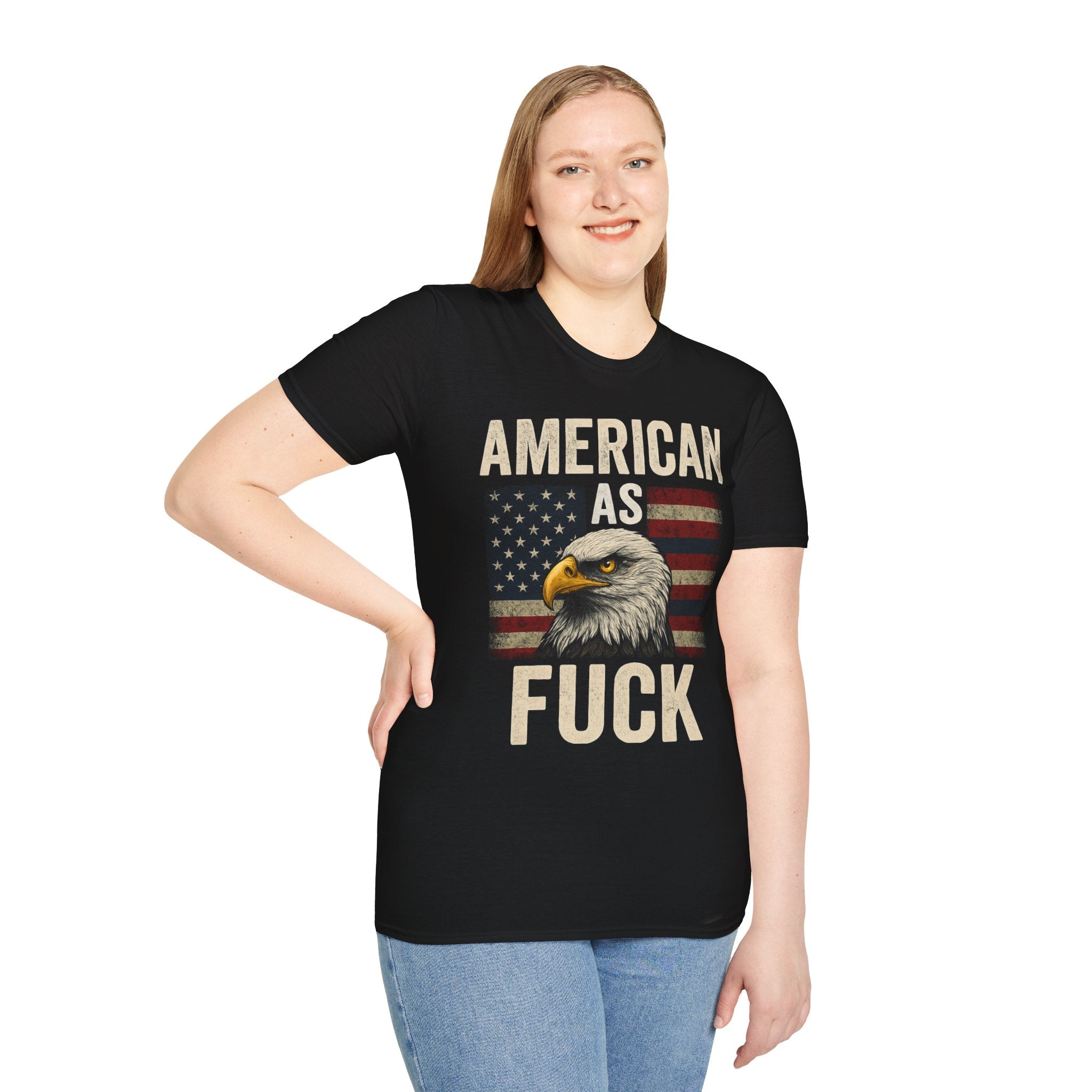 American As F*** Eagle T-Shirt – Patriotic Bald Eagle Flag Tee