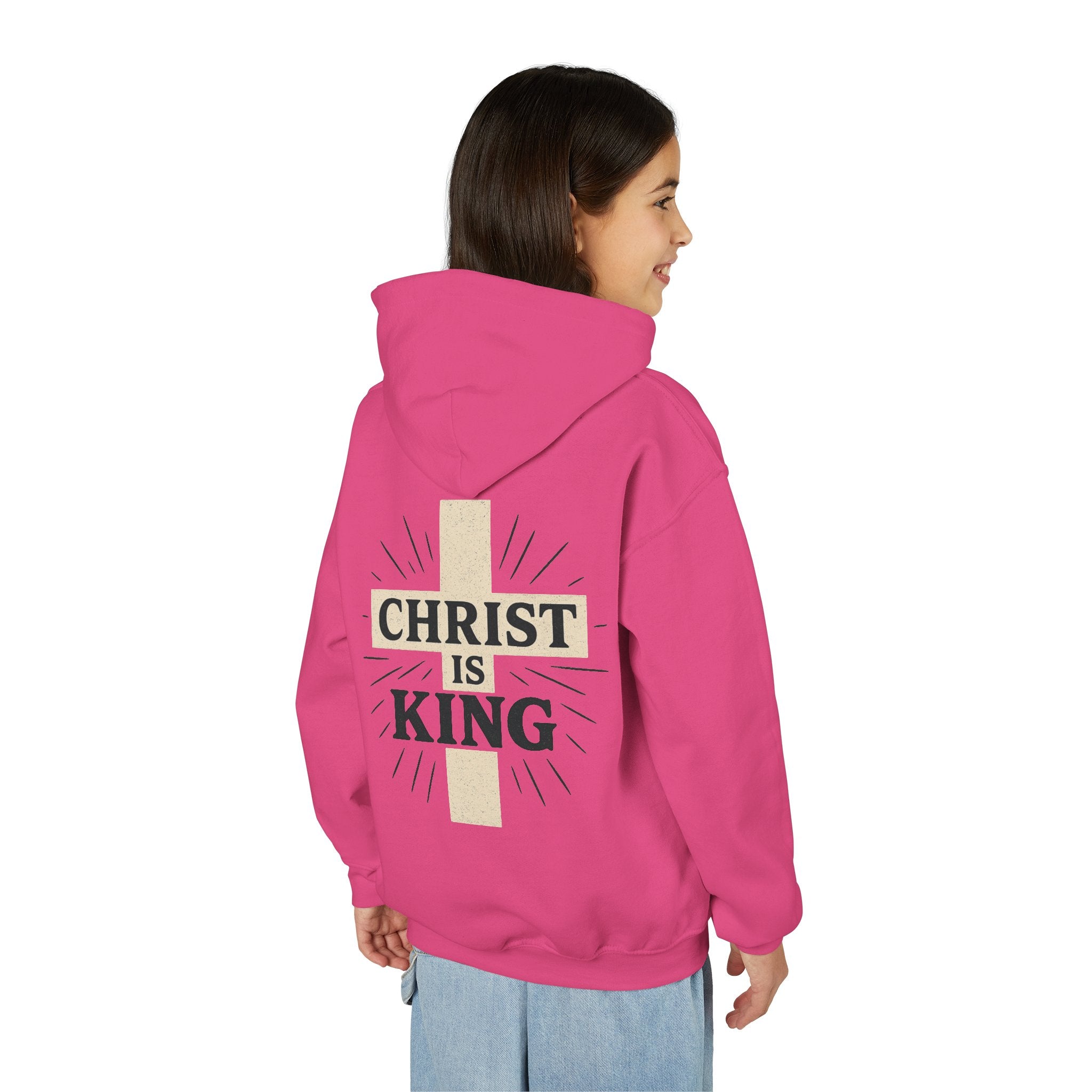 Youth Hoodie — "Christ Is King" Cross Faith Pullover