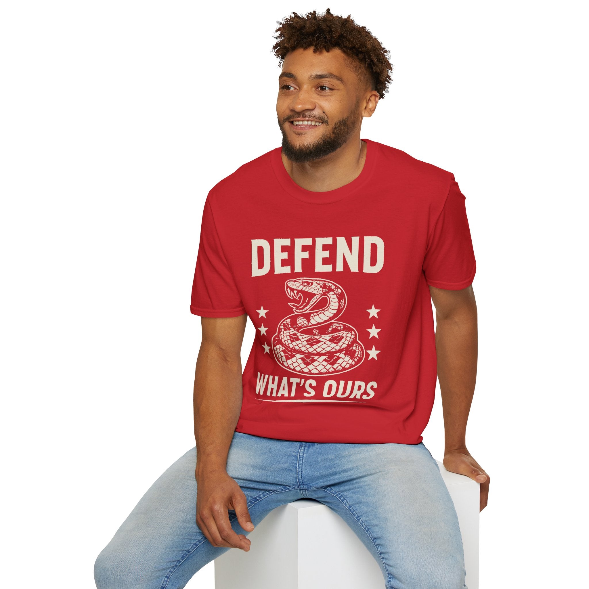 Defend What's Ours T-Shirt — Vintage Coiled Snake Patriotic Graphic Tee
