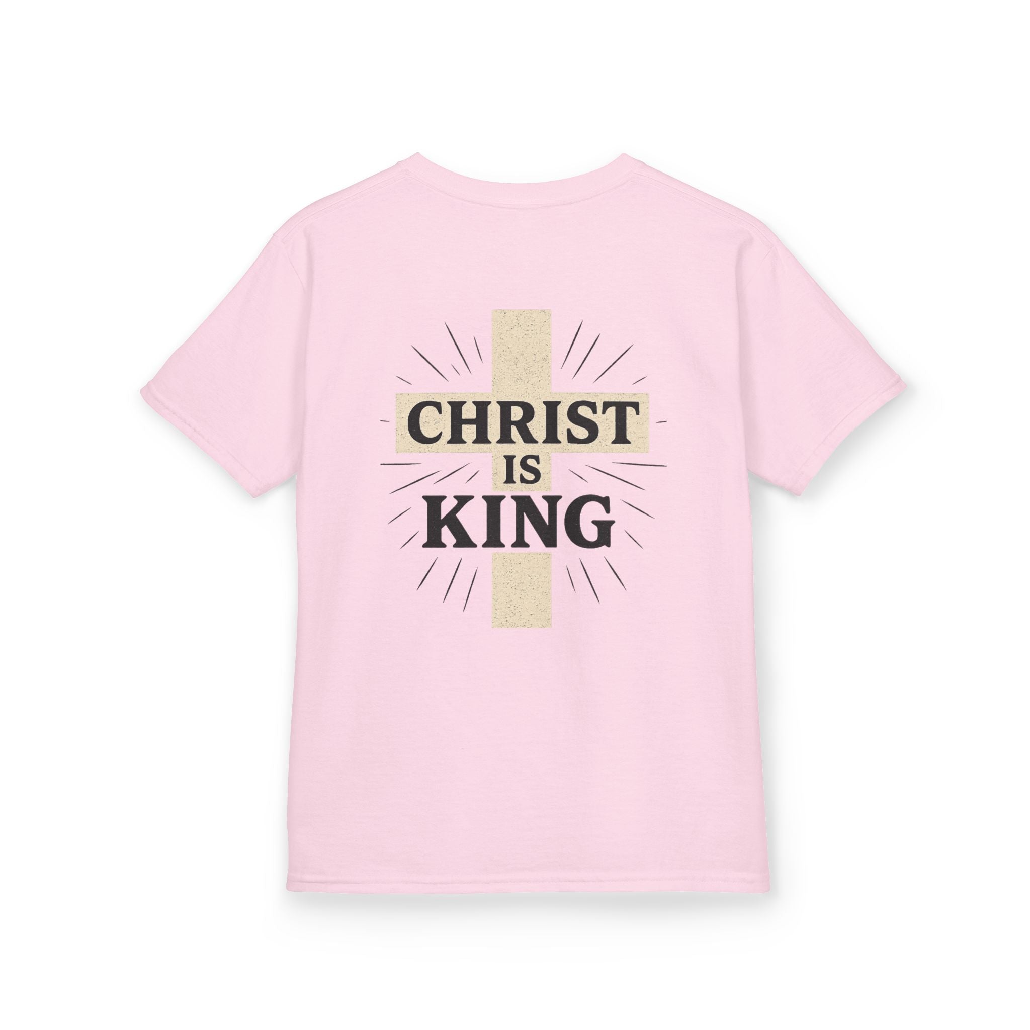 Kids Tee — "Christ Is King" Cross Back Christian Shirt