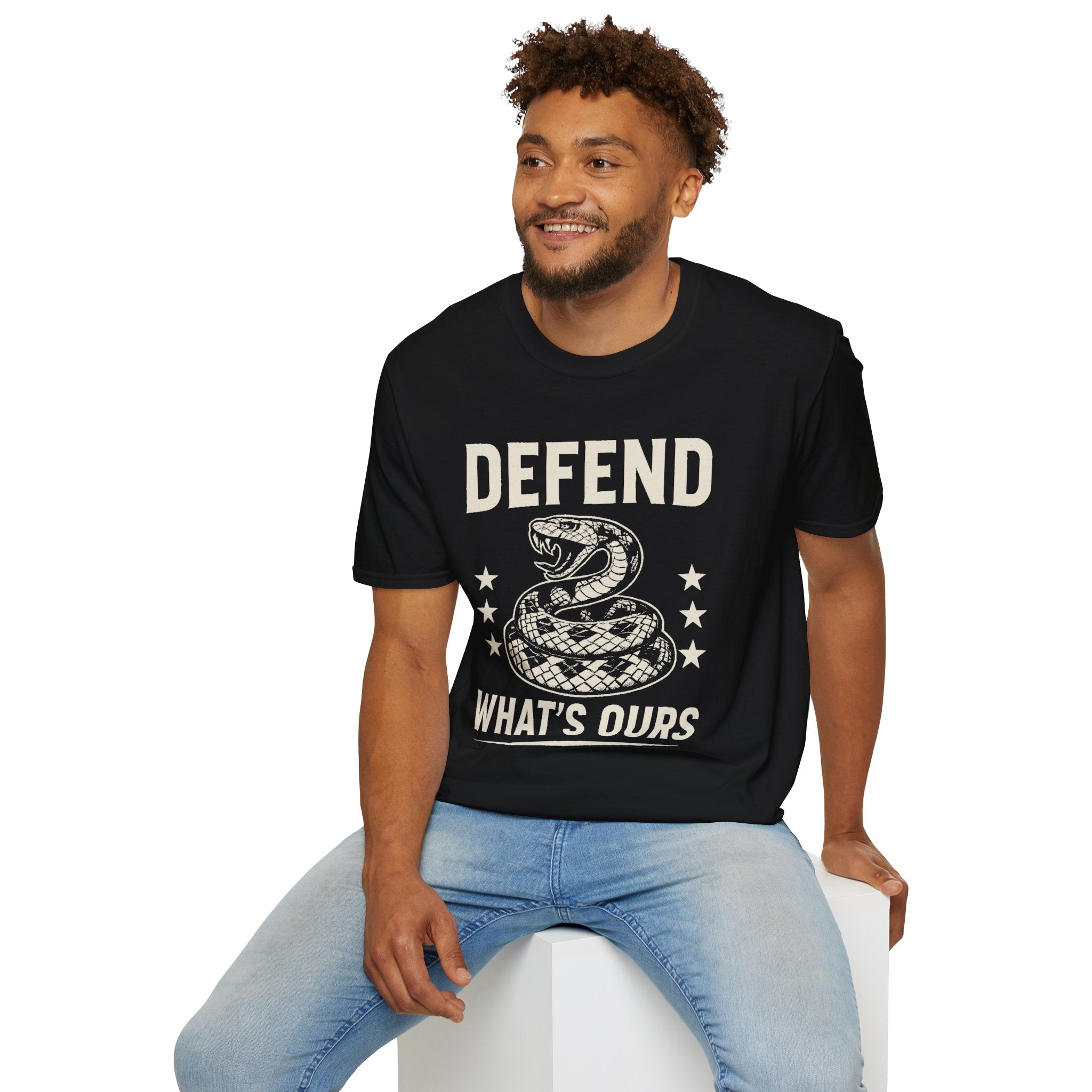 Defend What's Ours T-Shirt — Vintage Coiled Snake Patriotic Graphic Tee
