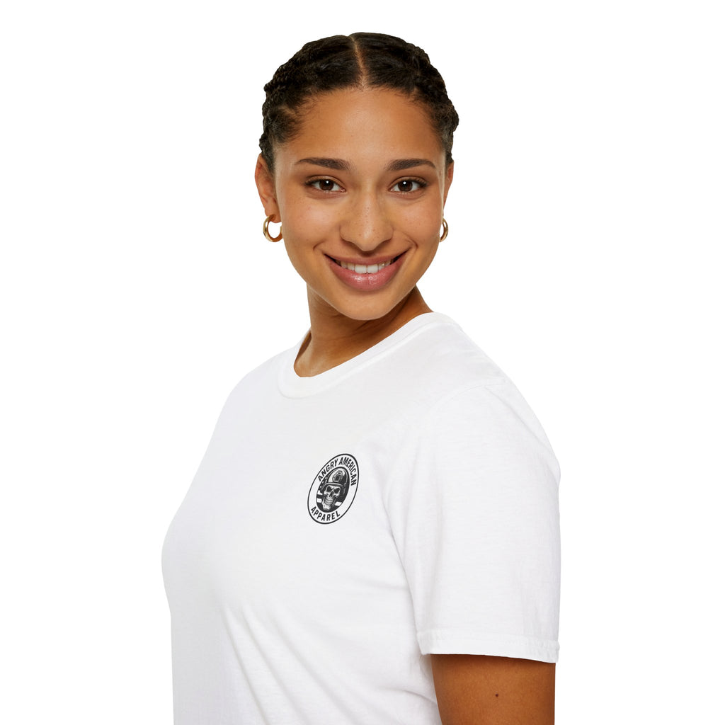 Tradwives Raise Warriors T-Shirt — Retro Shield Back Graphic & Small Chest Logo