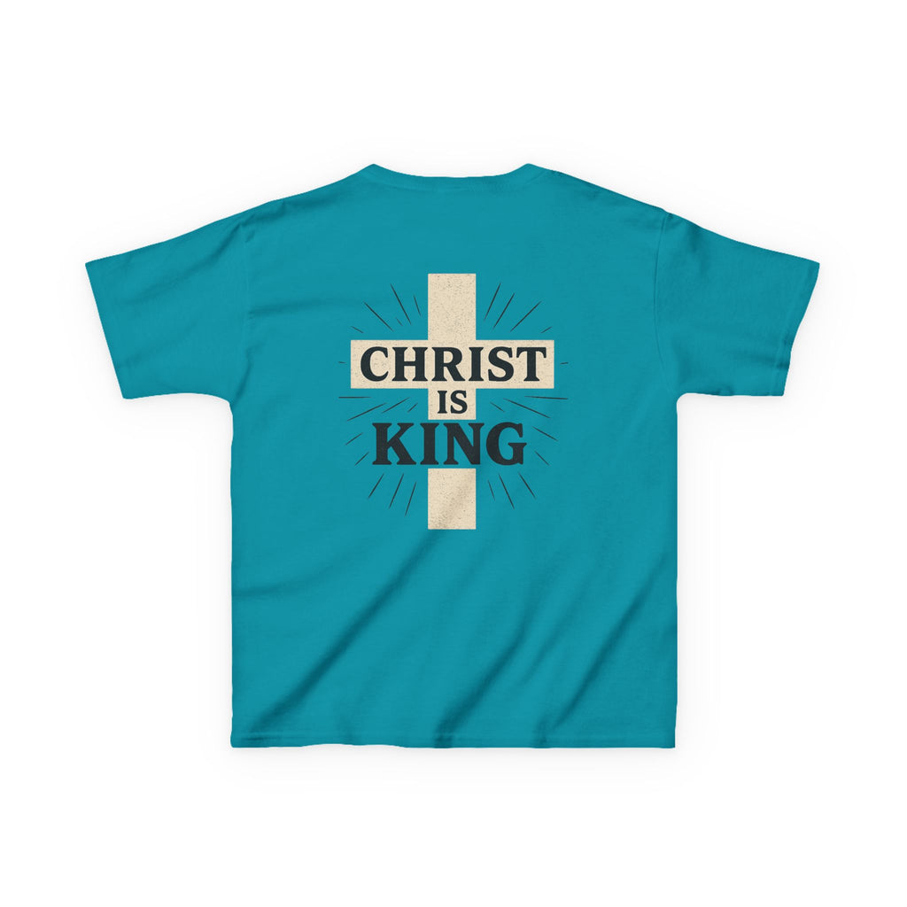 Kids Tee — "Christ Is King" Cross Back Christian Shirt
