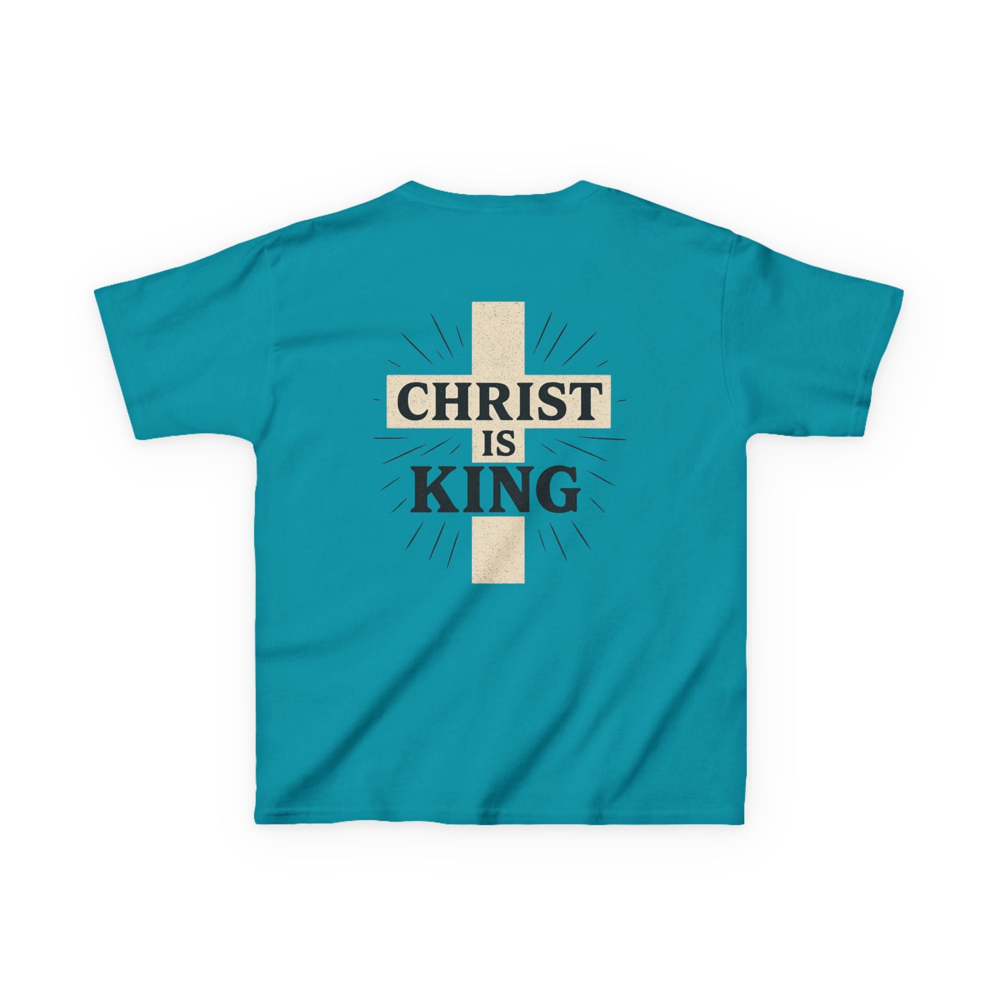 Kids Tee — "Christ Is King" Cross Back Christian Shirt