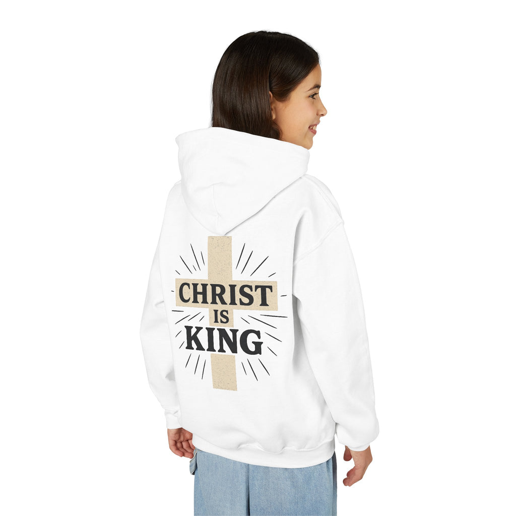 Youth Hoodie — "Christ Is King" Cross Faith Pullover