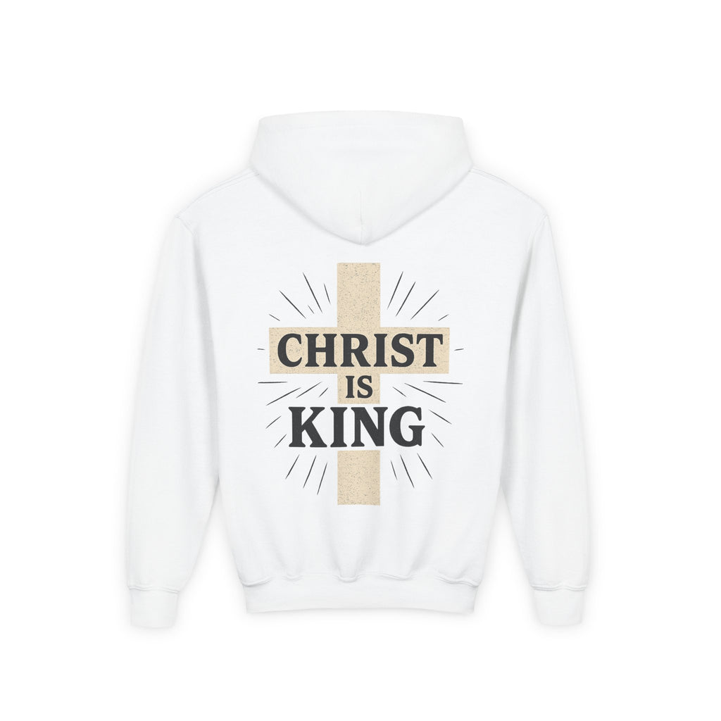 Youth Hoodie — "Christ Is King" Cross Faith Pullover
