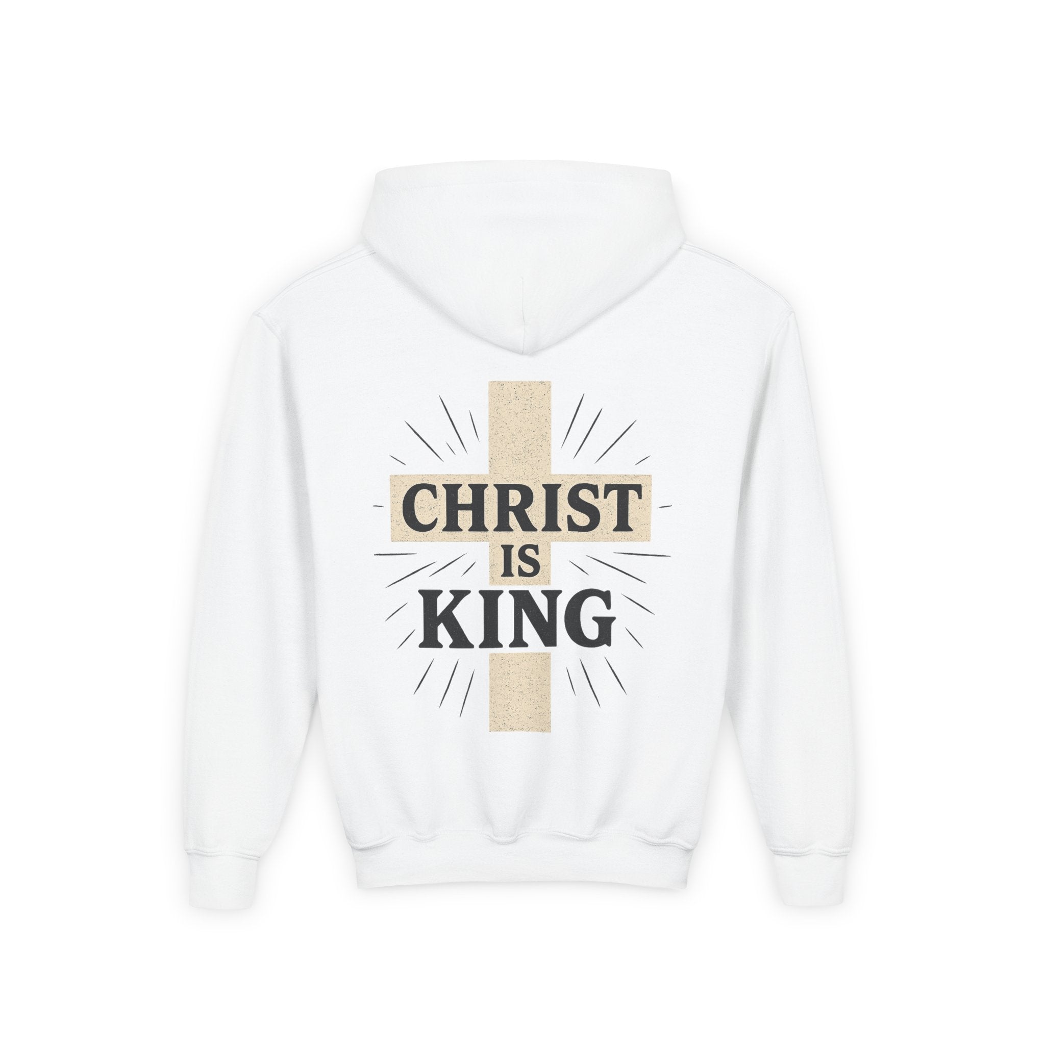 Youth Hoodie — "Christ Is King" Cross Faith Pullover