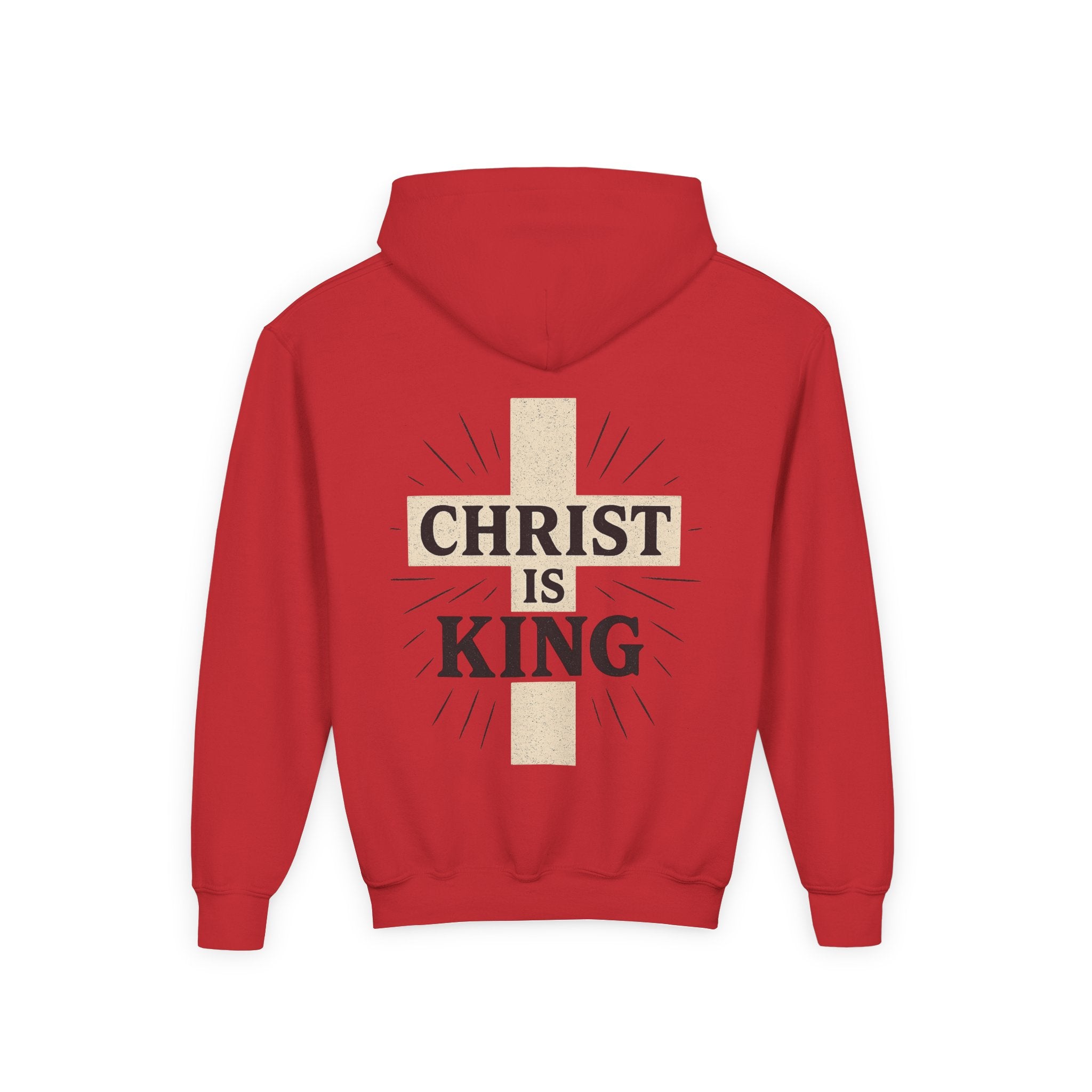 Youth Hoodie — "Christ Is King" Cross Faith Pullover