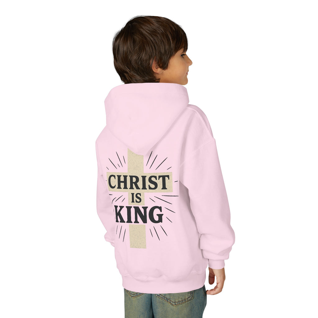 Youth Hoodie — "Christ Is King" Cross Faith Pullover