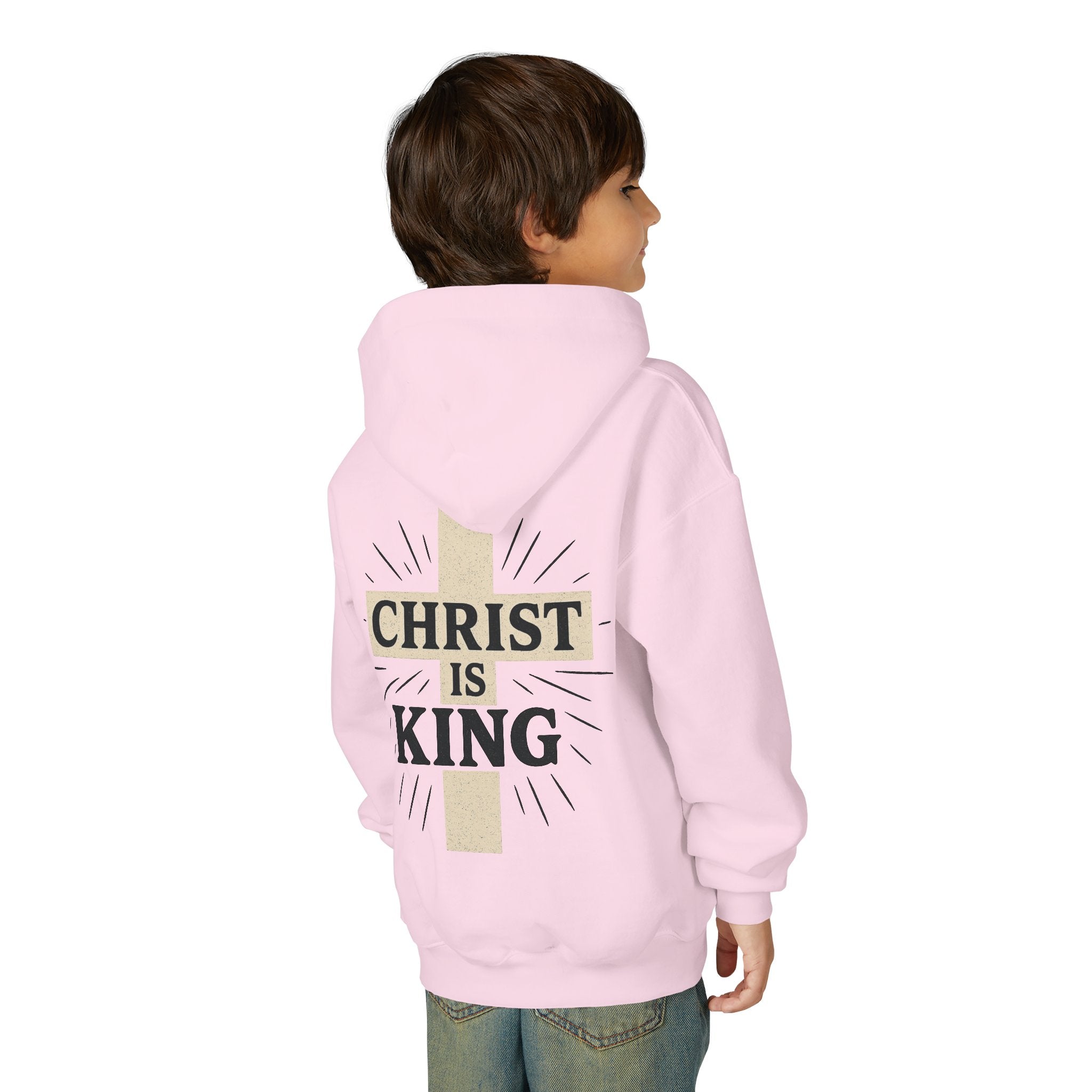 Youth Hoodie — "Christ Is King" Cross Faith Pullover