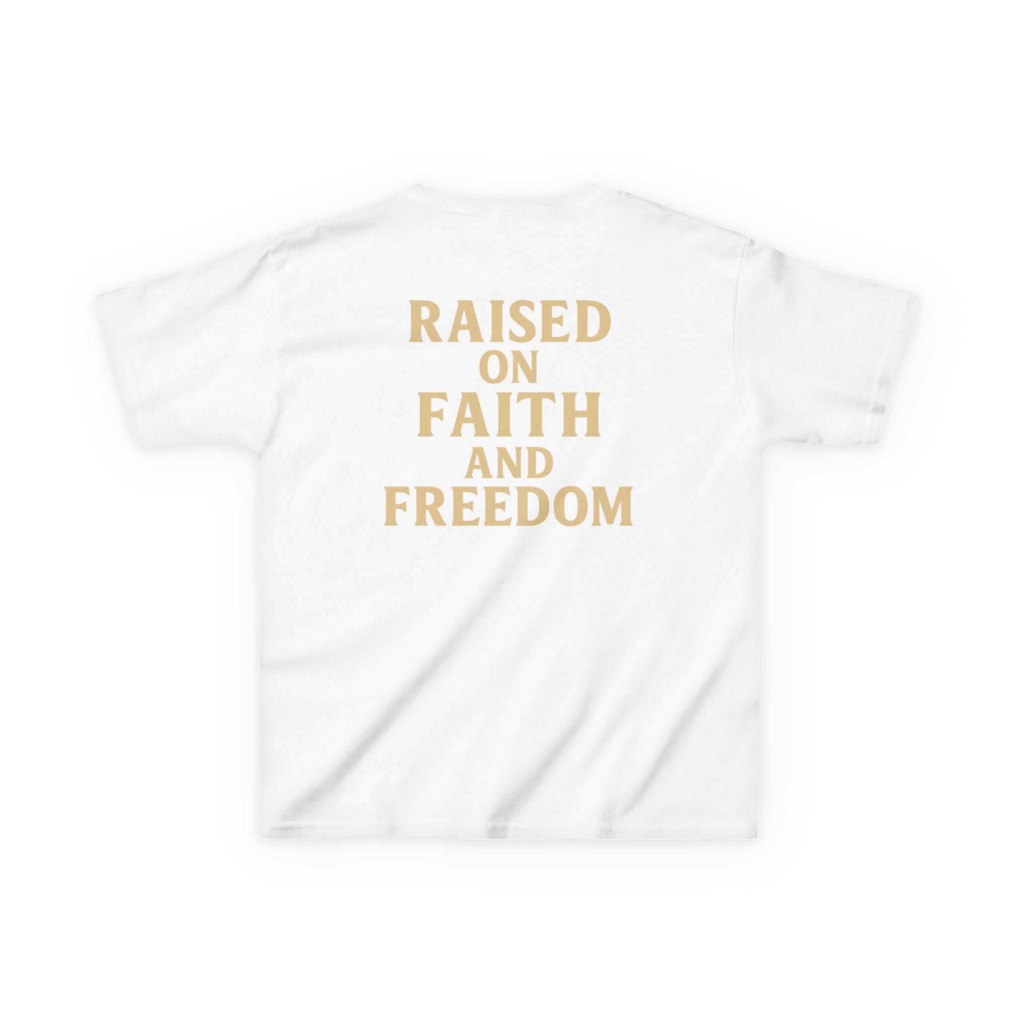 Kids T‑Shirt — 'Raised on Faith and Freedom' Patriotic Youth Tee