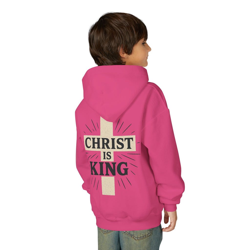 Youth Hoodie — "Christ Is King" Cross Faith Pullover