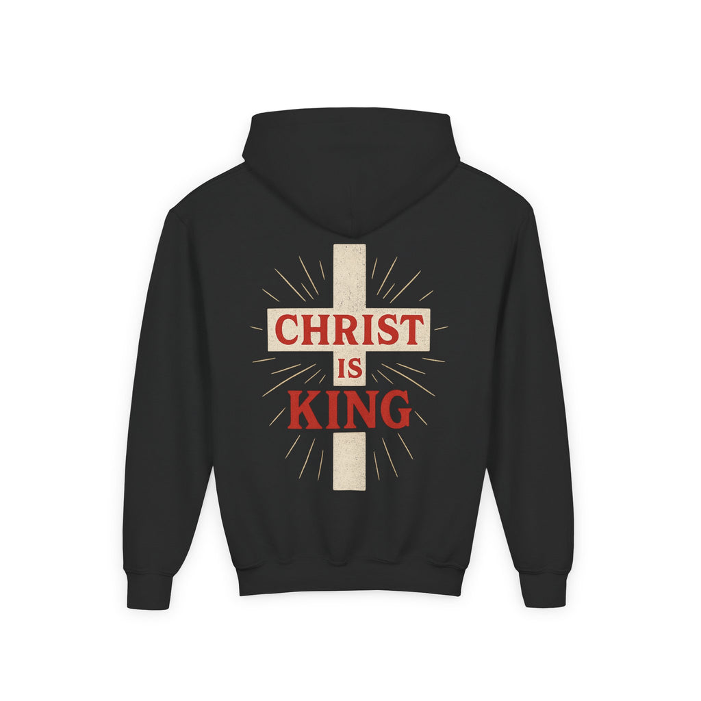 Youth Hoodie — "Christ Is King" Cross Faith Pullover