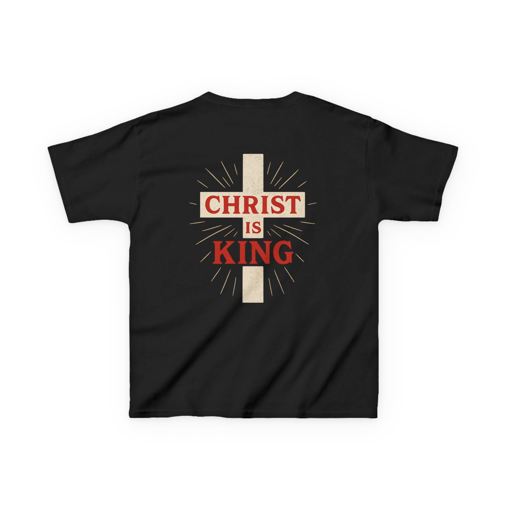 Kids Tee — "Christ Is King" Cross Back Christian Shirt