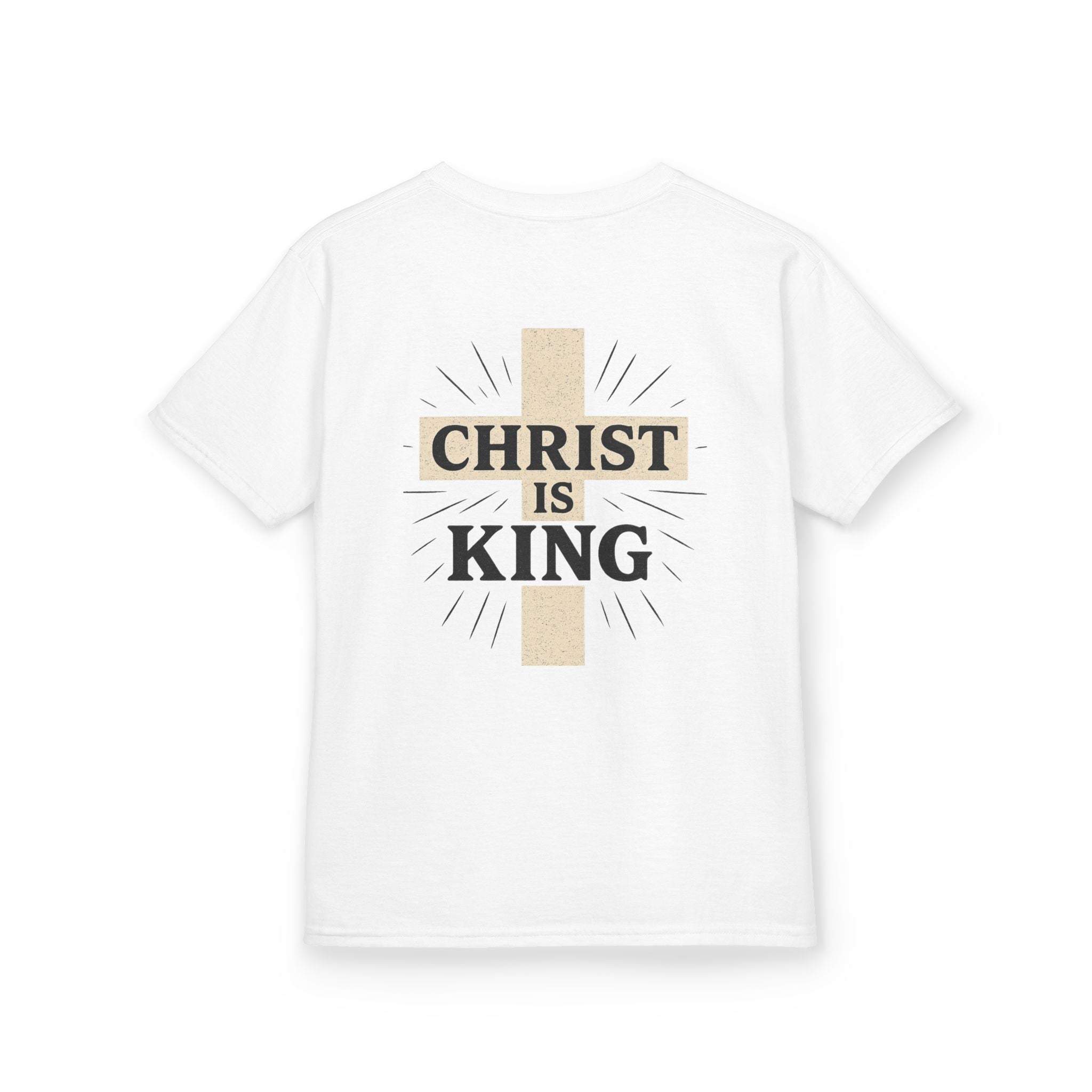 Kids Tee — "Christ Is King" Cross Back Christian Shirt