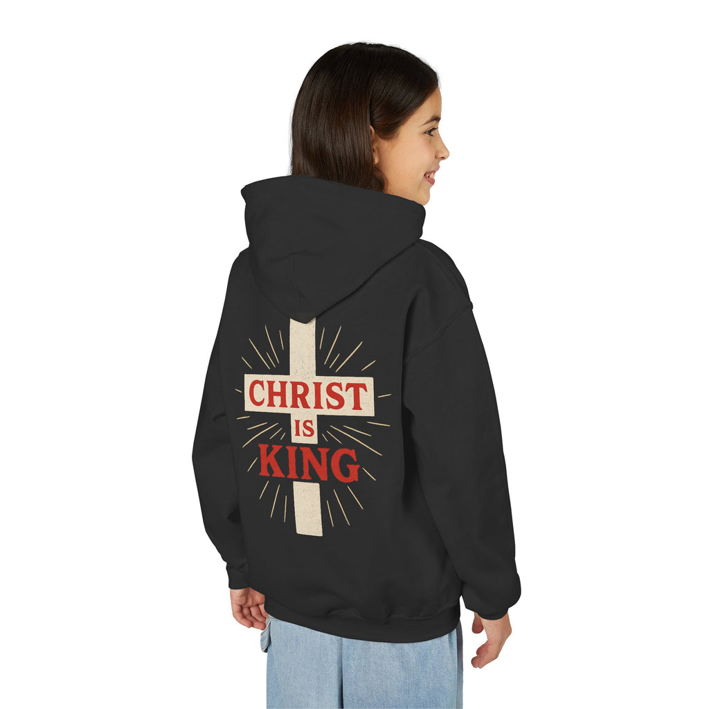 Youth Hoodie — "Christ Is King" Cross Faith Pullover