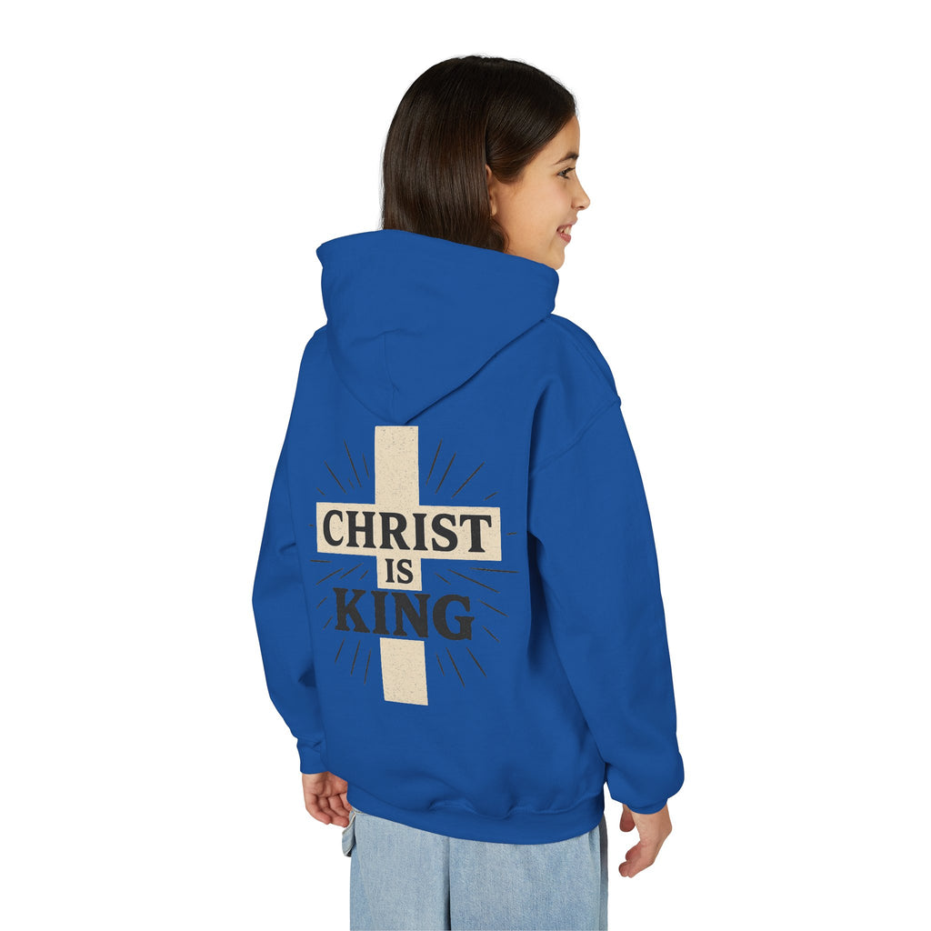 Youth Hoodie — "Christ Is King" Cross Faith Pullover