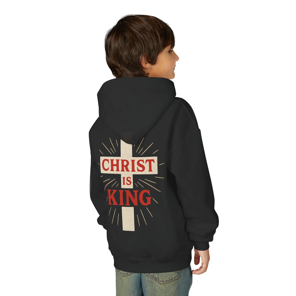 Youth Hoodie — "Christ Is King" Cross Faith Pullover