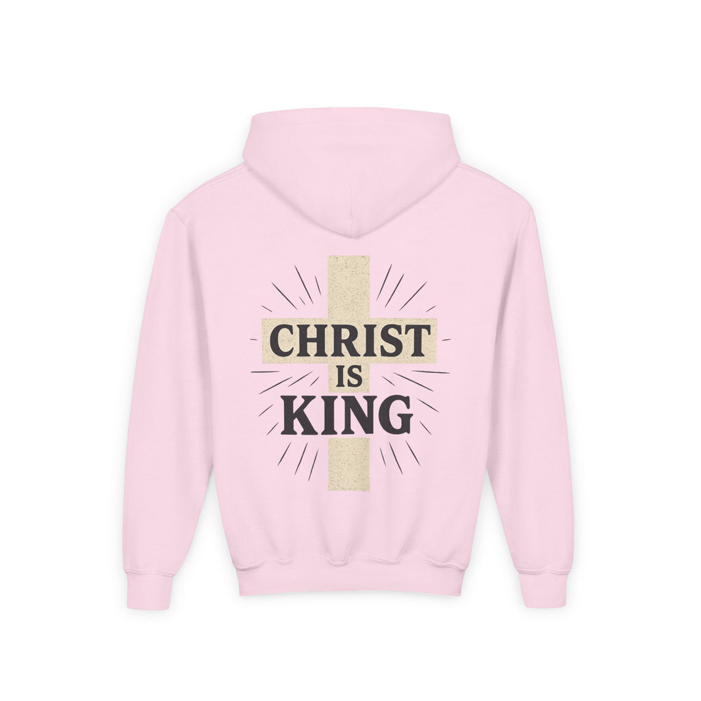 Youth Hoodie — "Christ Is King" Cross Faith Pullover