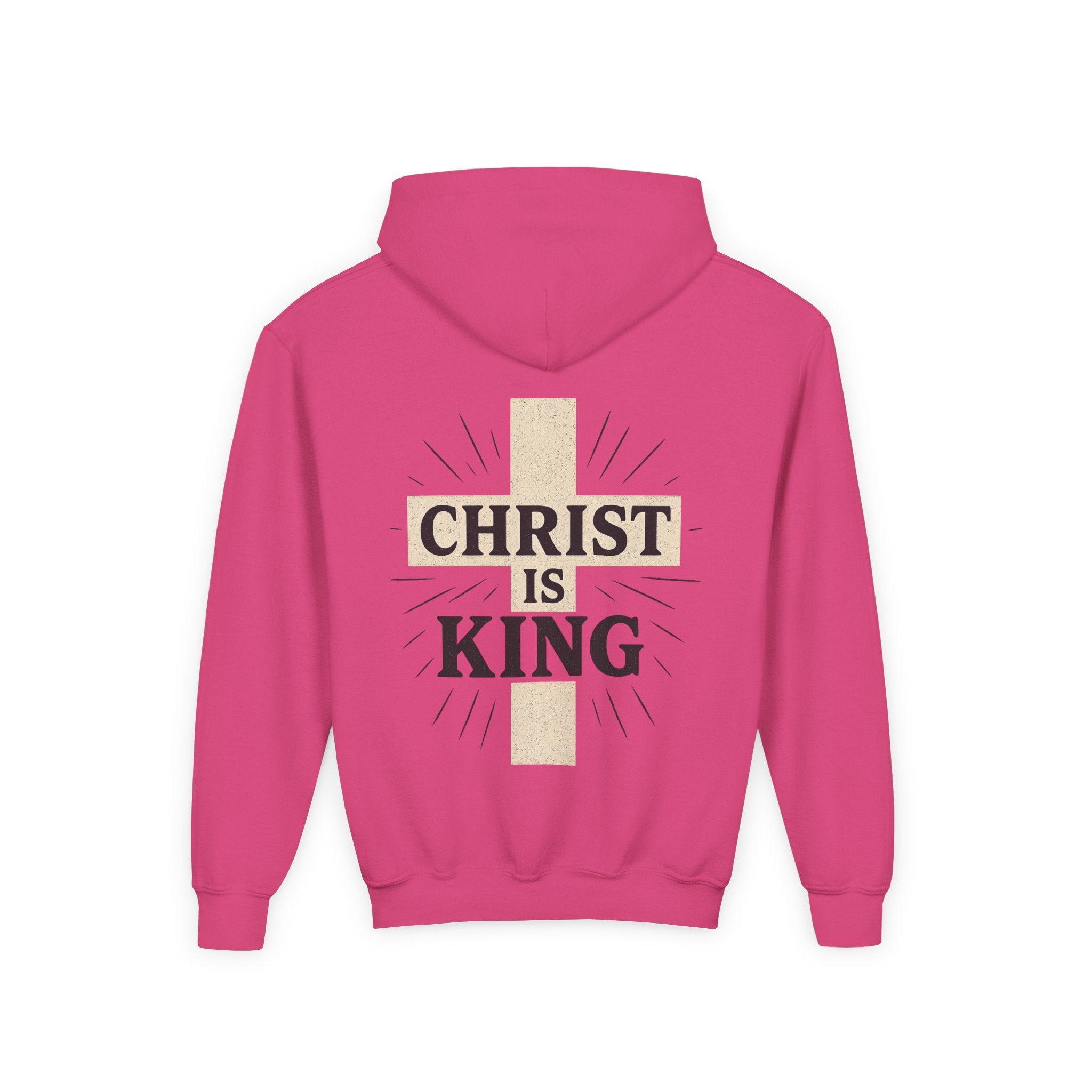 Youth Hoodie — "Christ Is King" Cross Faith Pullover