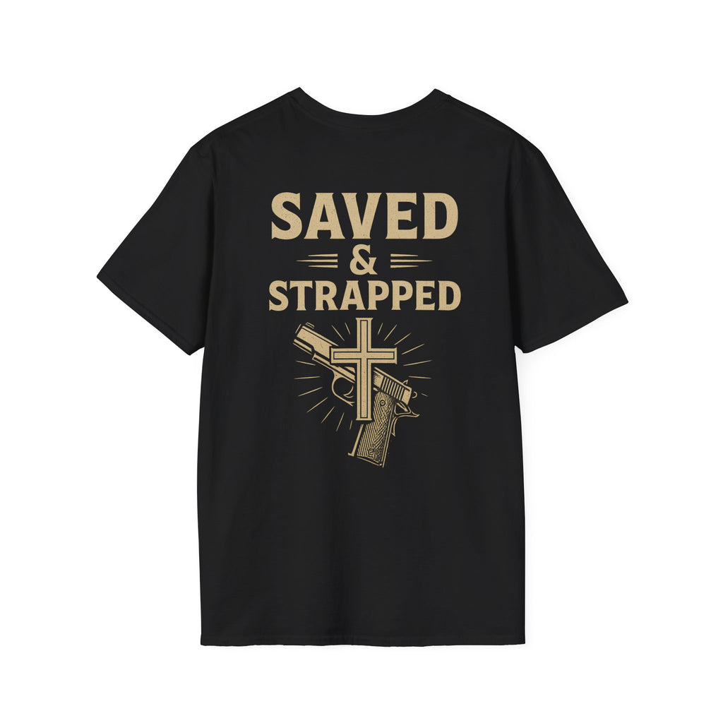 Saved & Strapped T-Shirt — Christian Faith & Firearm Graphic Tee