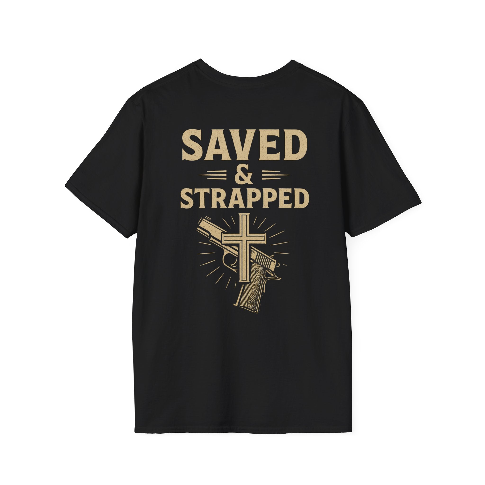 Saved & Strapped T-Shirt — Christian Faith & Firearm Graphic Tee