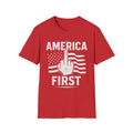 America First T-Shirt – Bold Patriotic Graphic Tee with Middle Finger Flag Design