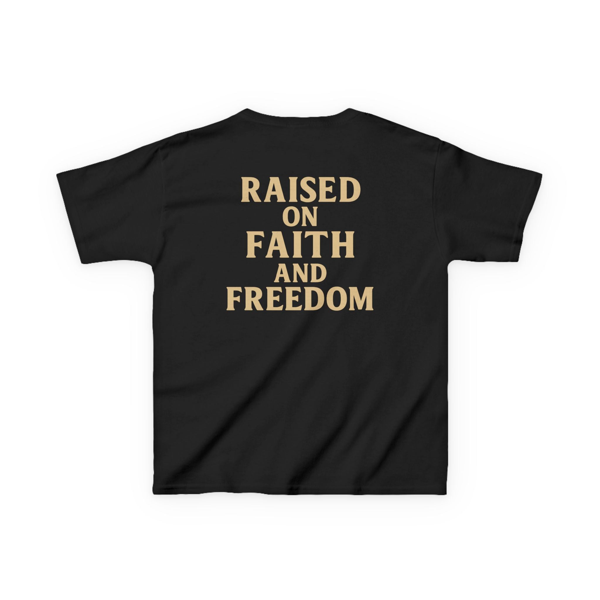 Kids T‑Shirt — 'Raised on Faith and Freedom' Patriotic Youth Tee