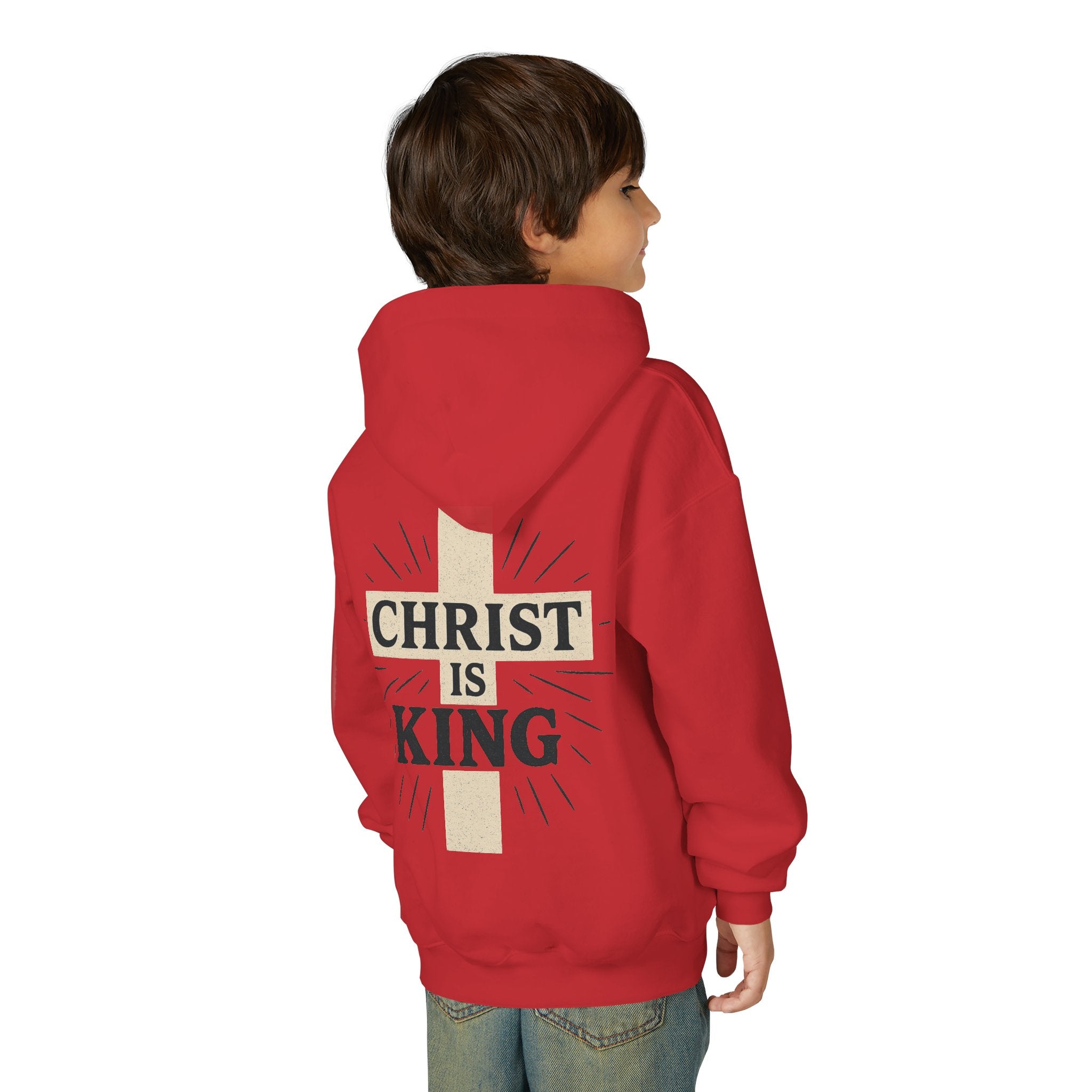 Youth Hoodie — "Christ Is King" Cross Faith Pullover