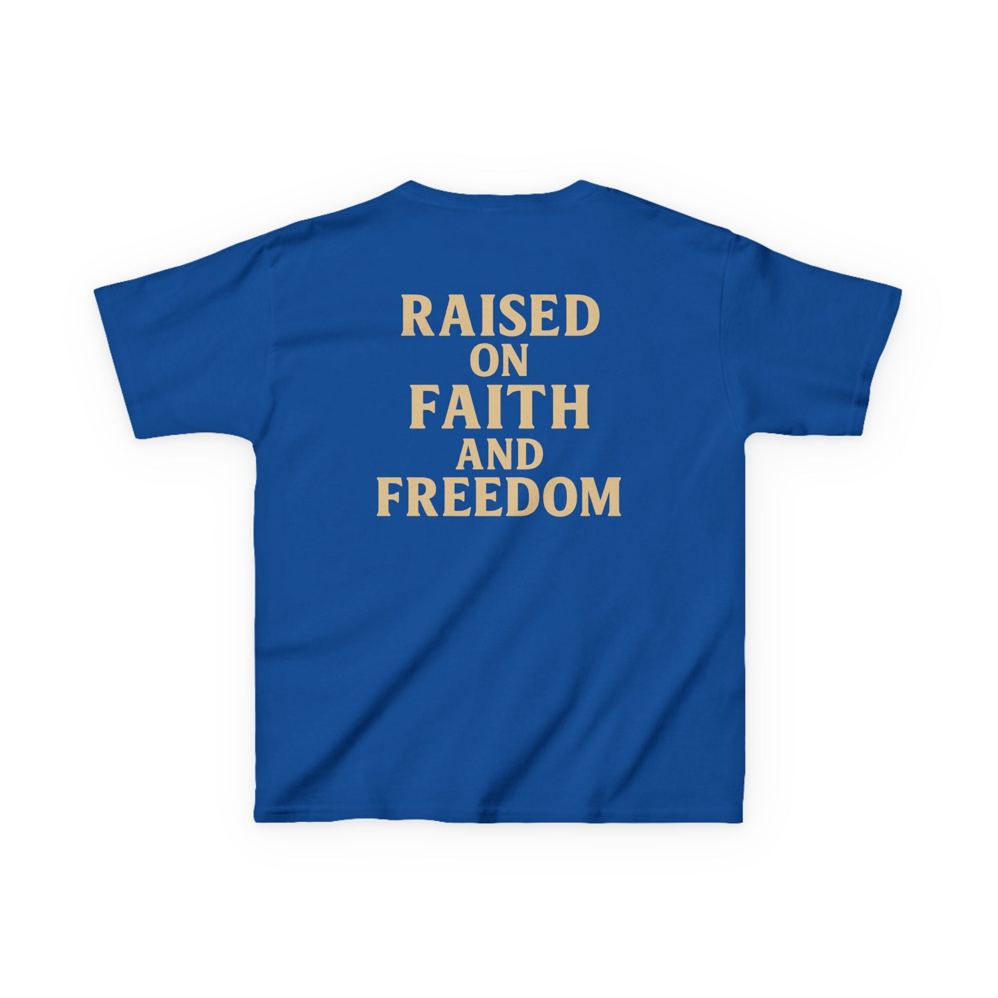 Kids T‑Shirt — 'Raised on Faith and Freedom' Patriotic Youth Tee