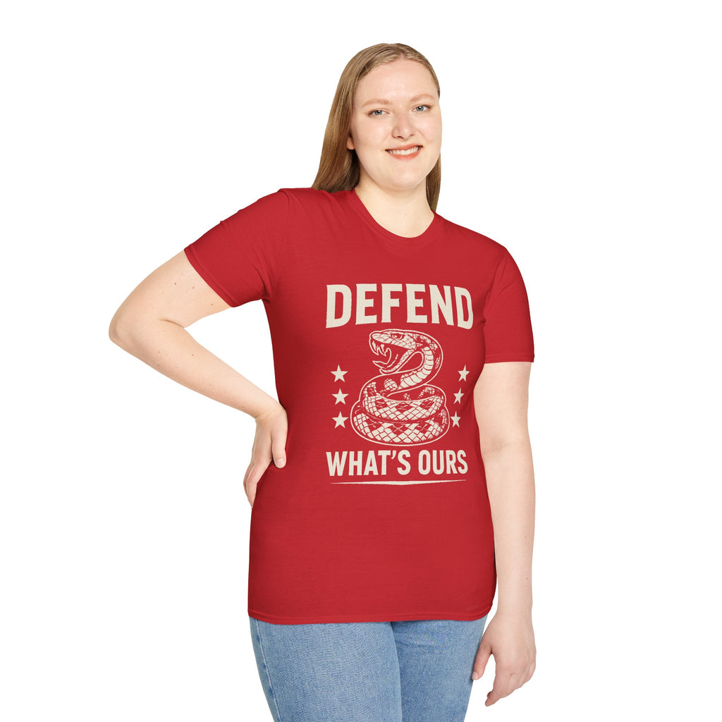 Defend What's Ours T-Shirt — Vintage Coiled Snake Patriotic Graphic Tee
