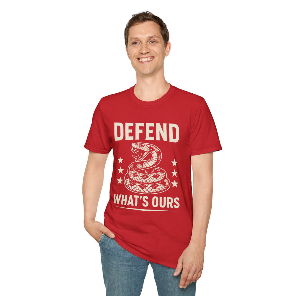 Defend What's Ours T-Shirt — Vintage Coiled Snake Patriotic Graphic Tee
