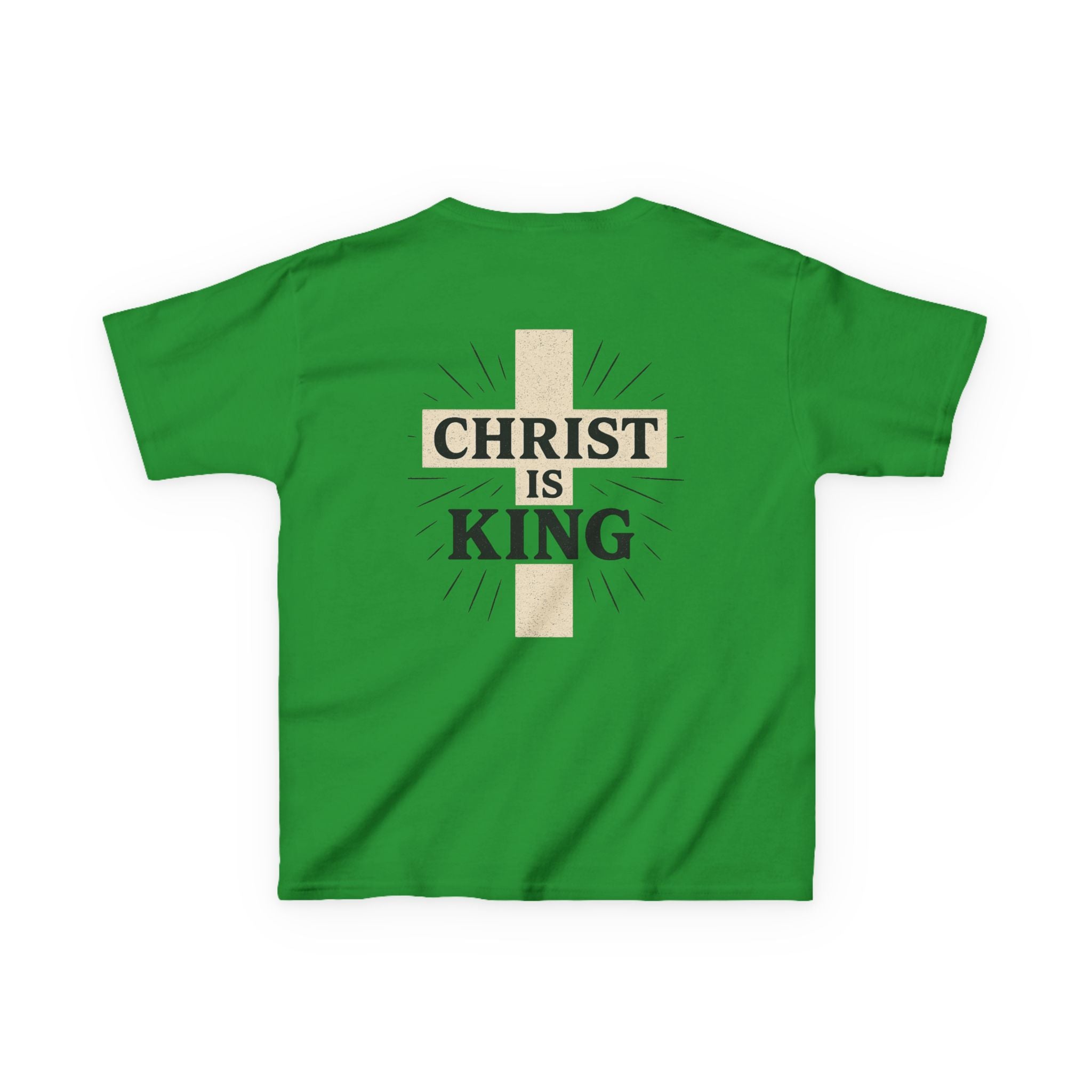 Kids Tee — "Christ Is King" Cross Back Christian Shirt