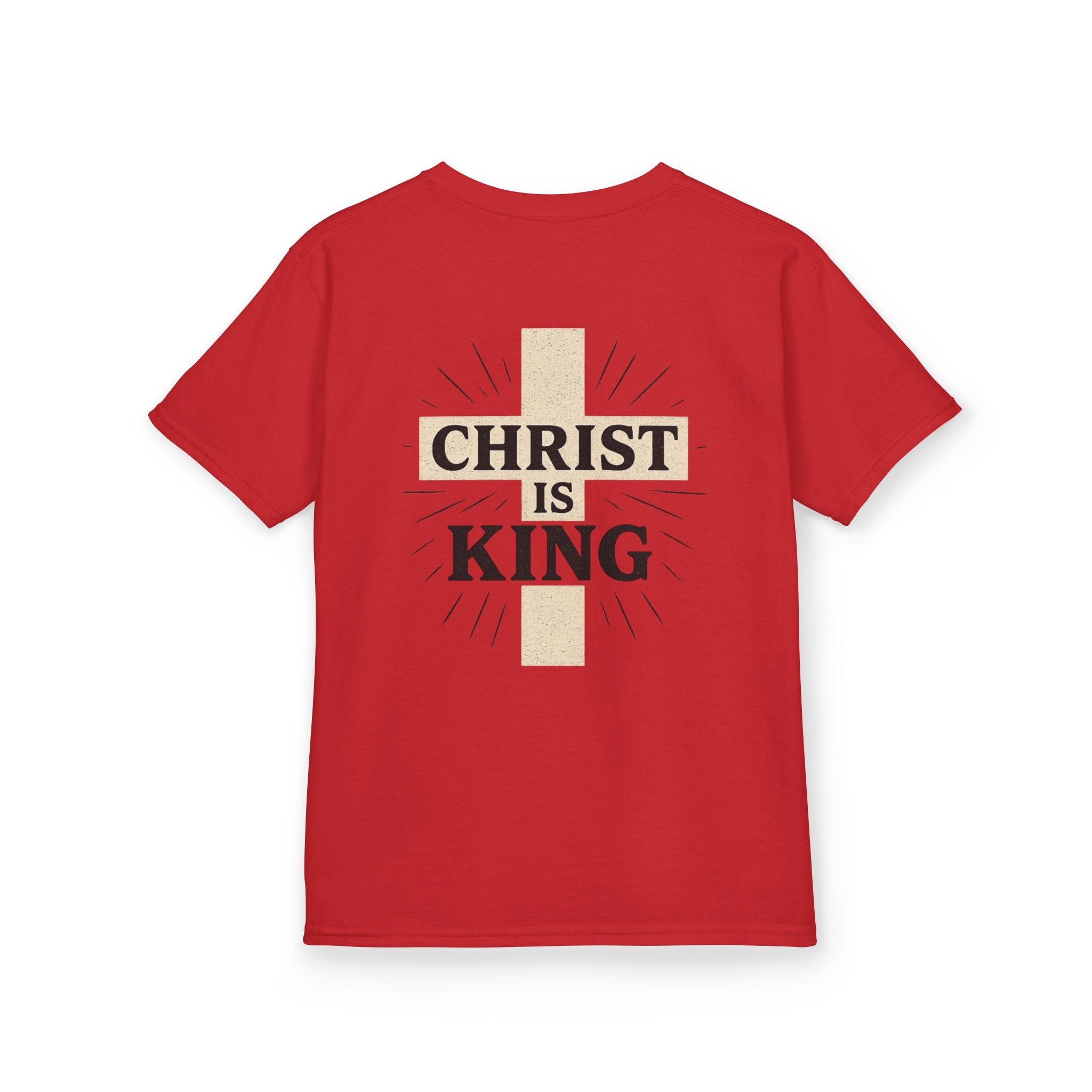 Kids Tee — "Christ Is King" Cross Back Christian Shirt