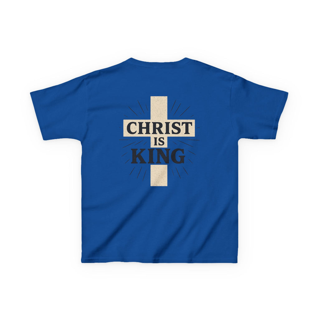 Kids Tee — "Christ Is King" Cross Back Christian Shirt